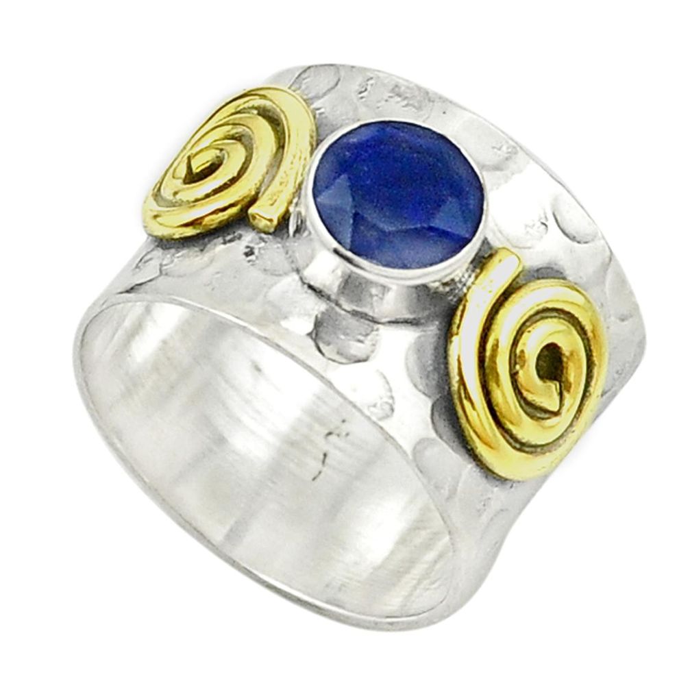 Natural blue lapis lazuli 925 silver two tone band ring jewelry size 7.5 m22446