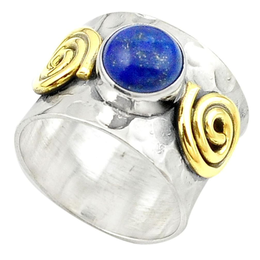 Victorian natural blue lapis lazuli 925 silver two tone band ring size 7 m22447