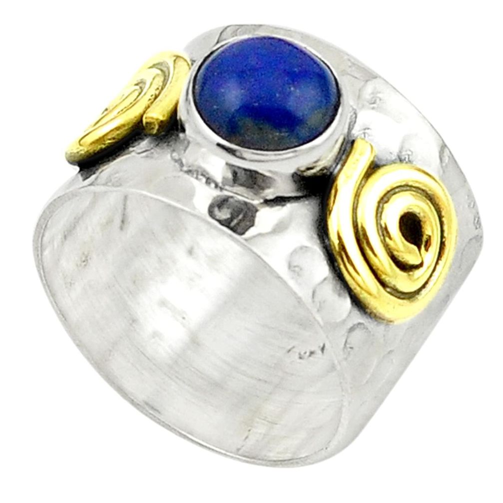 Natural blue lapis lazuli 925 silver two tone band ring jewelry size 7.5 m22454