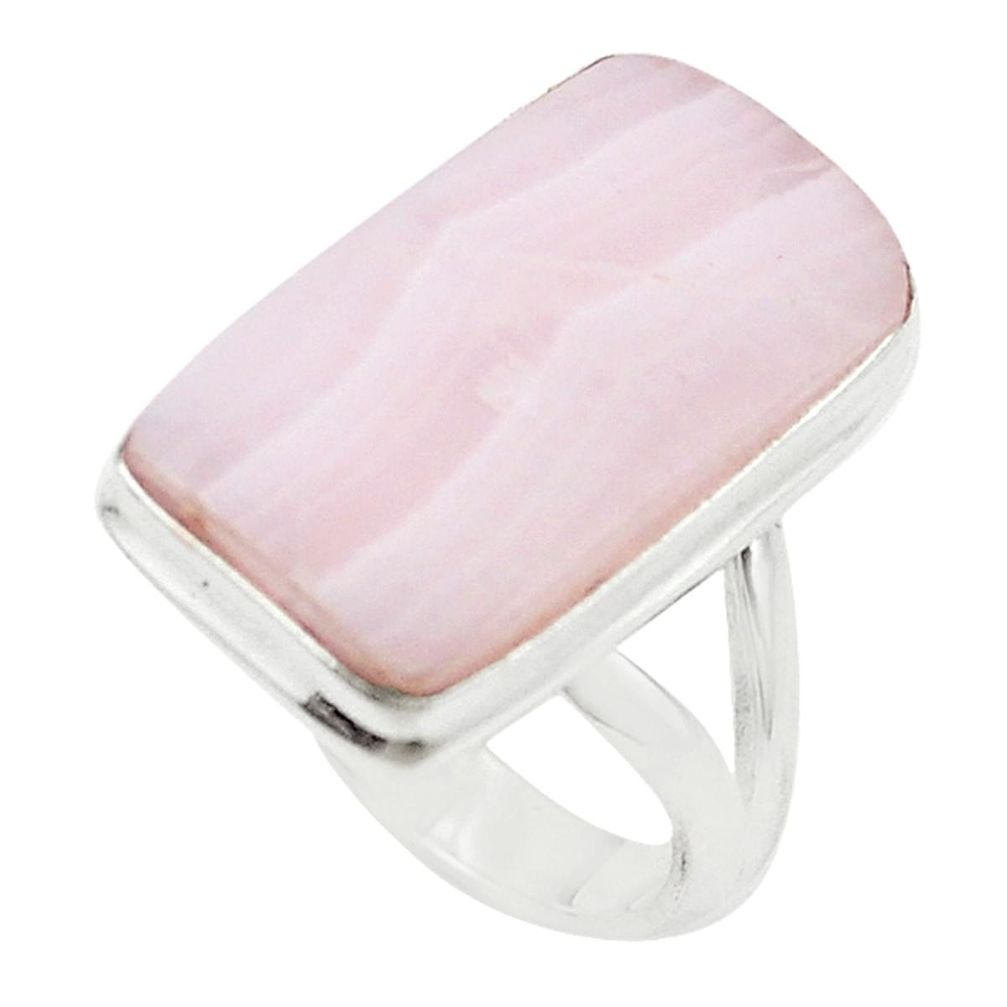 925 sterling silver natural pink lace agate octagan ring jewelry size 5.5 m22555