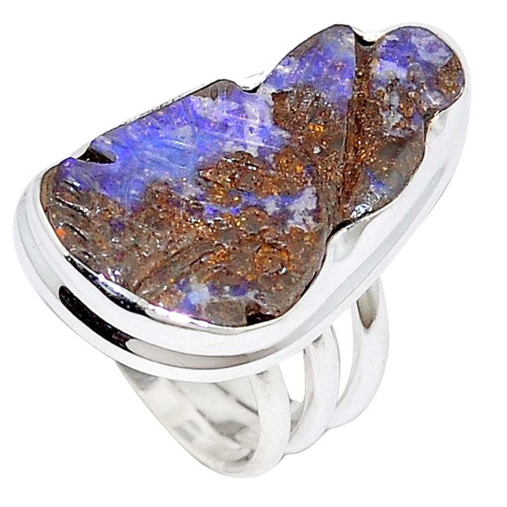 925 silver natural brown boulder opal carving ring jewelry size 5 m2318