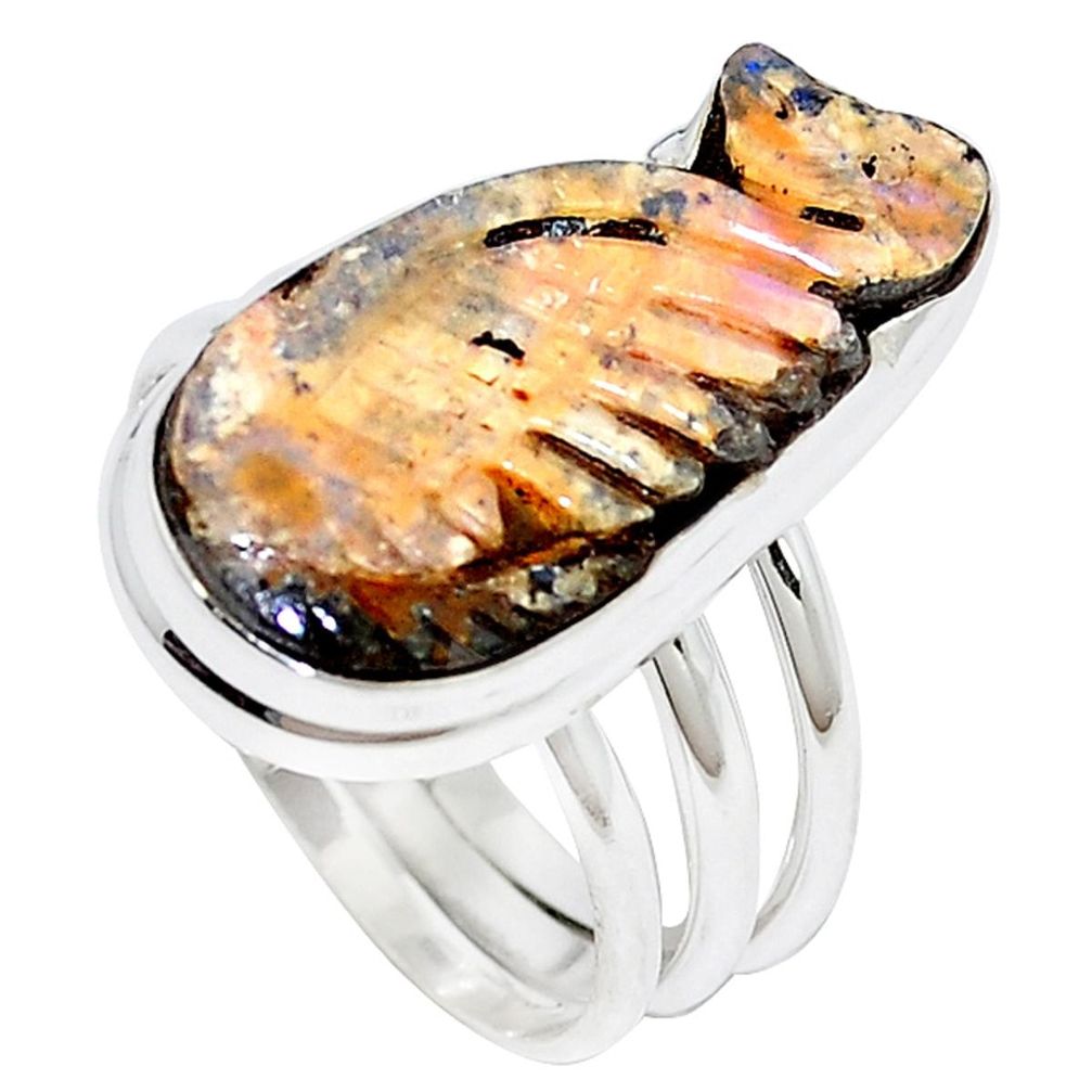 925 silver natural brown boulder opal carving ring jewelry size 9 m2319