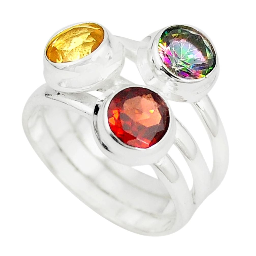 Multi color rainbow topaz garnet 925 sterling silver ring size 6.5 m23909