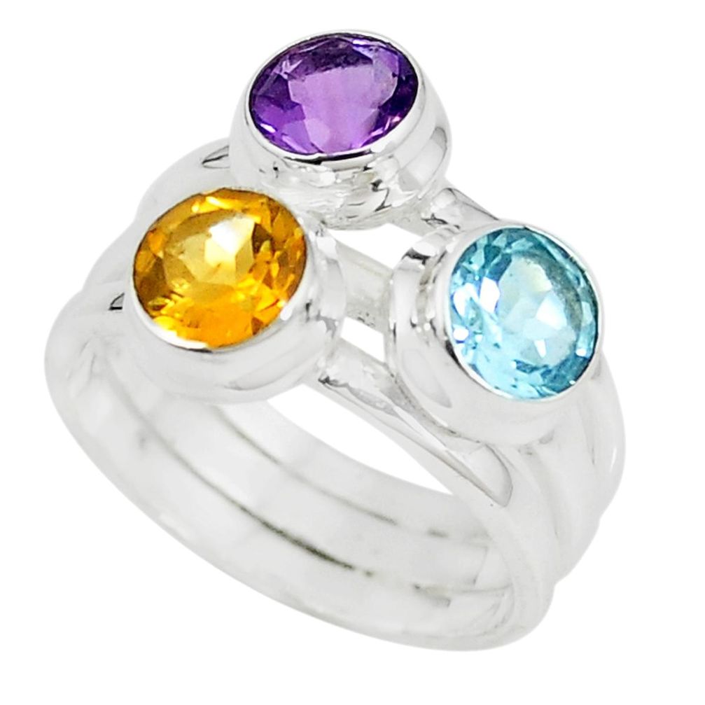 Natural yellow citrine amethyst topaz 925 sterling silver ring size 7 m23915