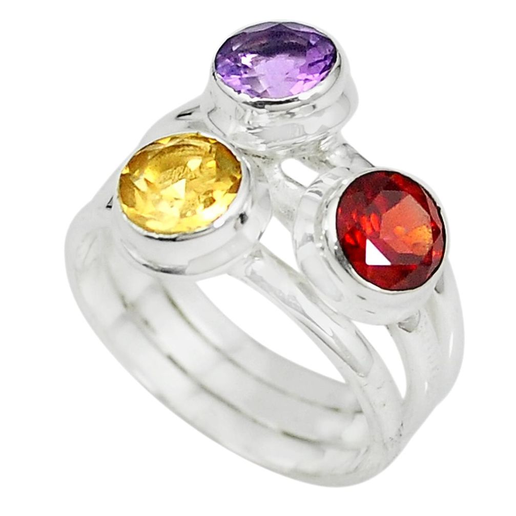 Natural yellow citrine garnet amethyst 925 sterling silver ring size 7 m23917
