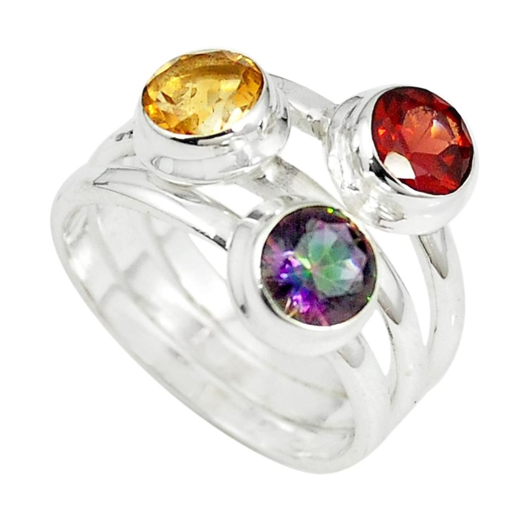 925 sterling silver multi color rainbow topaz garnet ring size 7.5 m23920