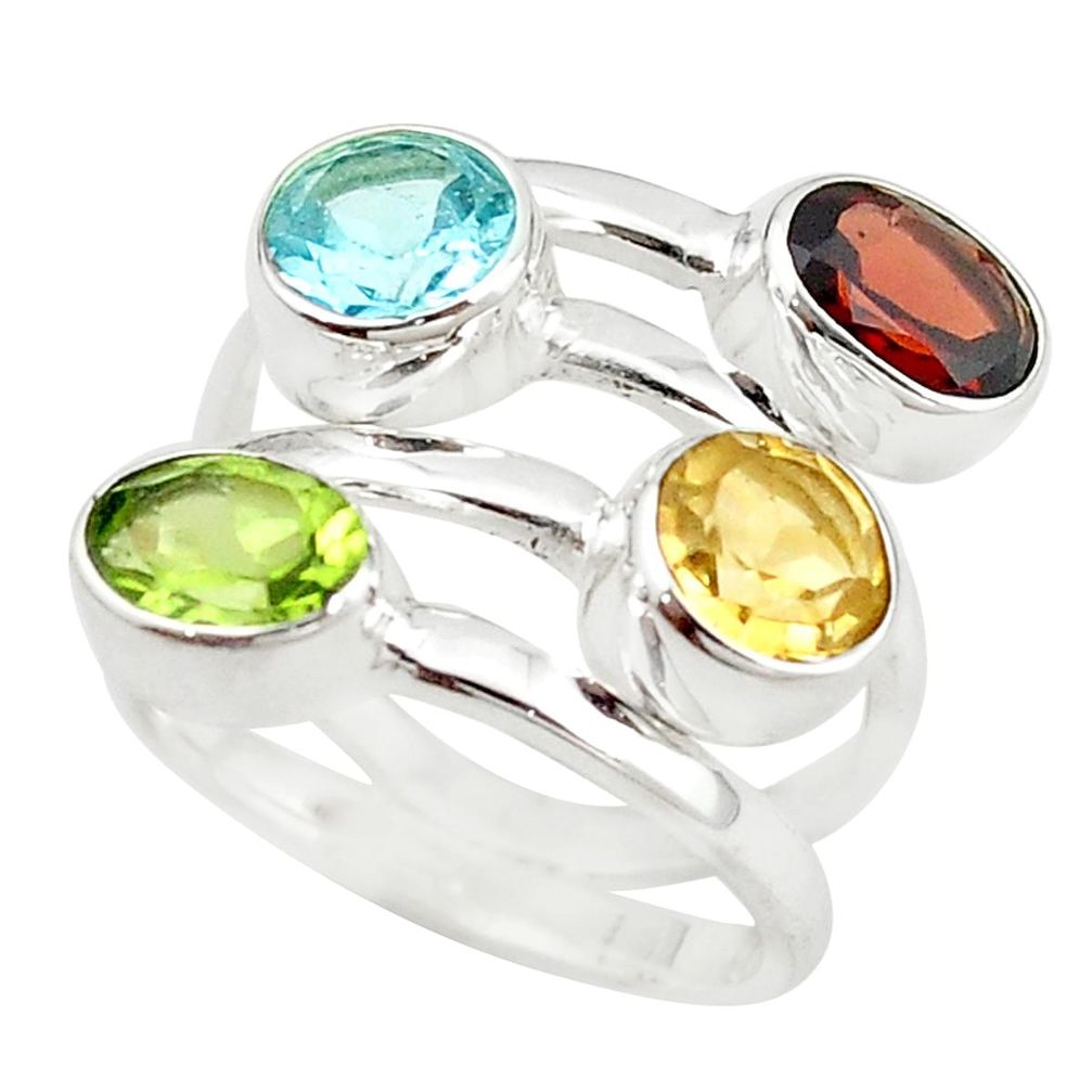 925 silver natural yellow citrine red garnet adjustable ring size 6.5 m24004