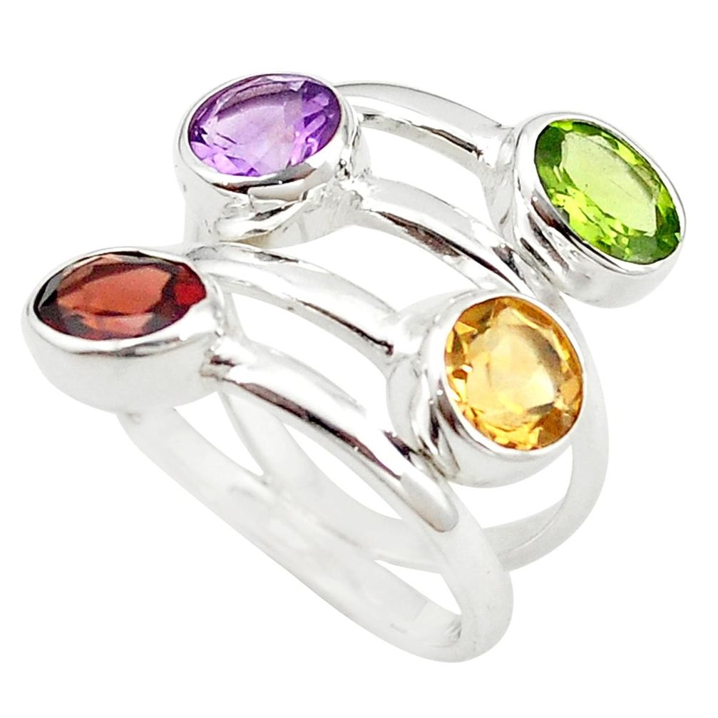 925 silver natural yellow citrine red garnet adjustable ring size 7 m24018