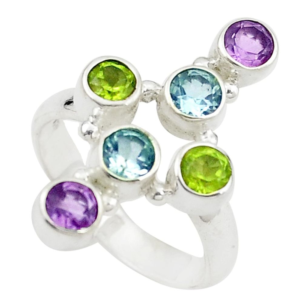 Natural purple amethyst peridot topaz 925 sterling silver ring size 6 m24038