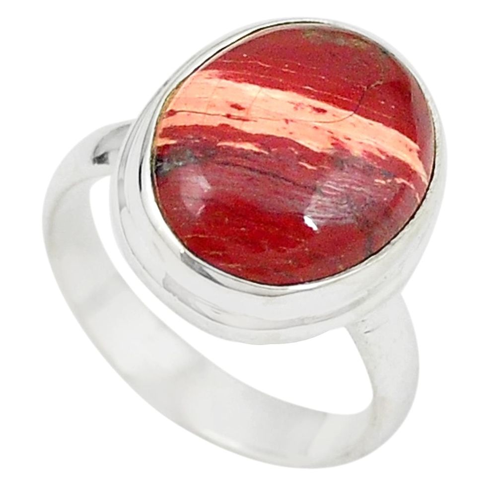 Natural red snakeskin jasper 925 sterling silver ring size 6.5 m24821