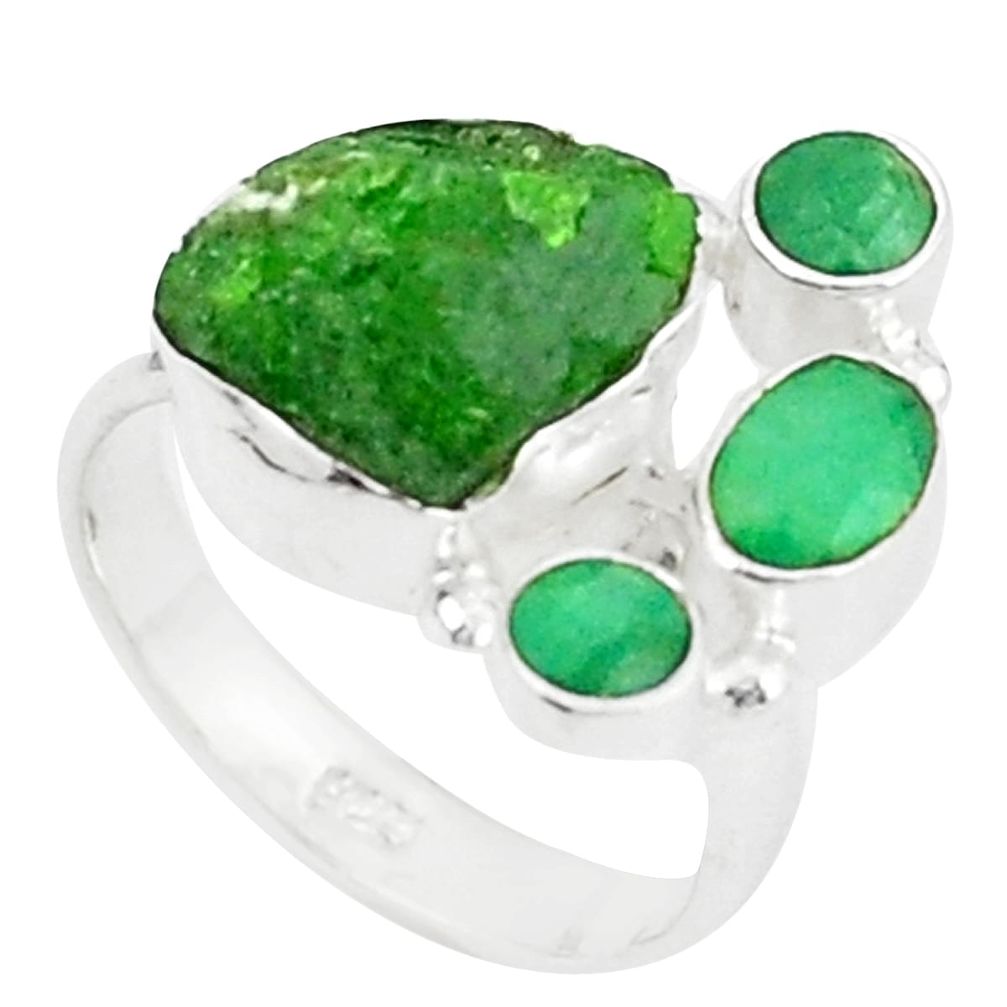 925 sterling silver green chrome diopside rough emerald ring size 6.5 m25174