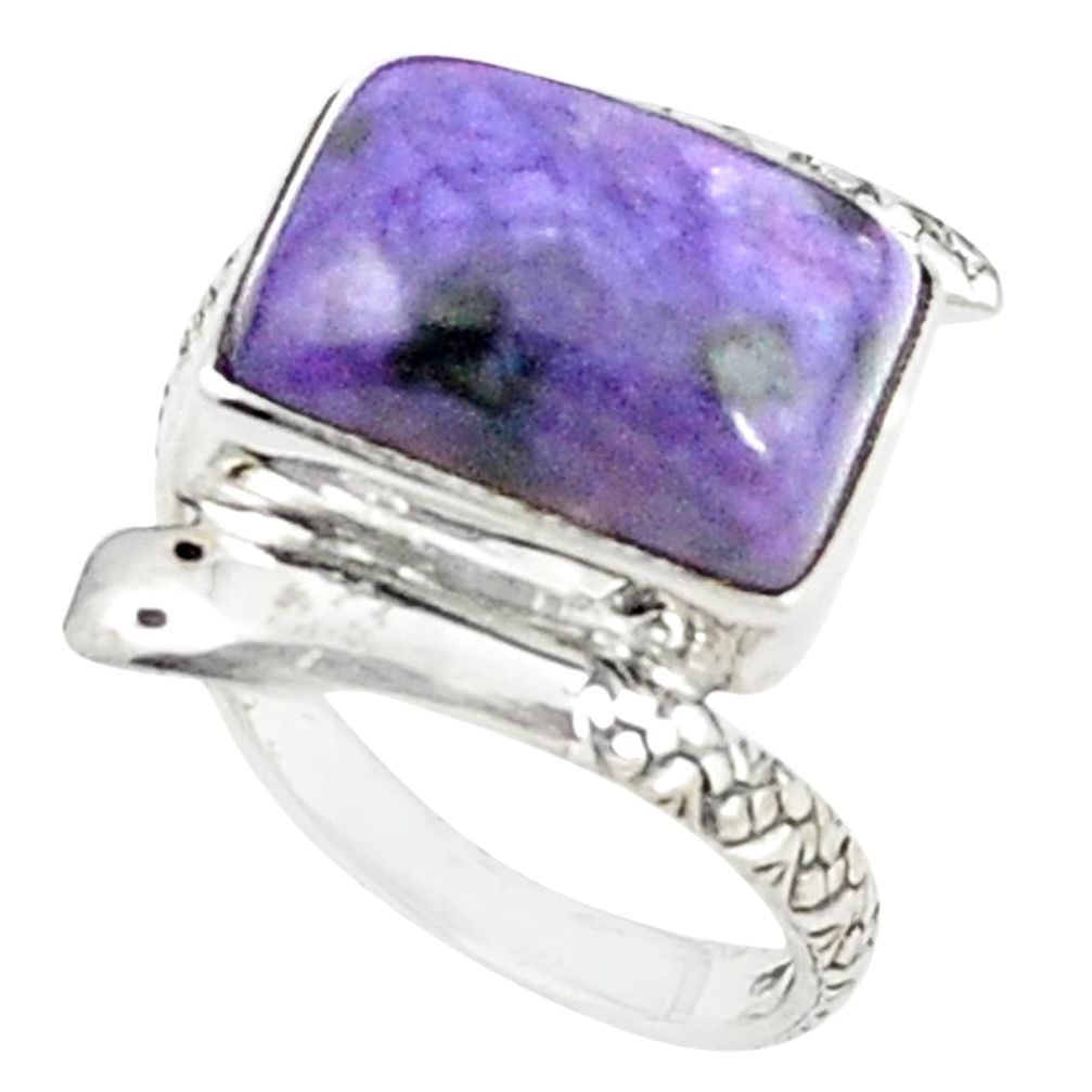 Natural purple charoite (siberian) 925 silver snake ring jewelry size 8.5 m25229