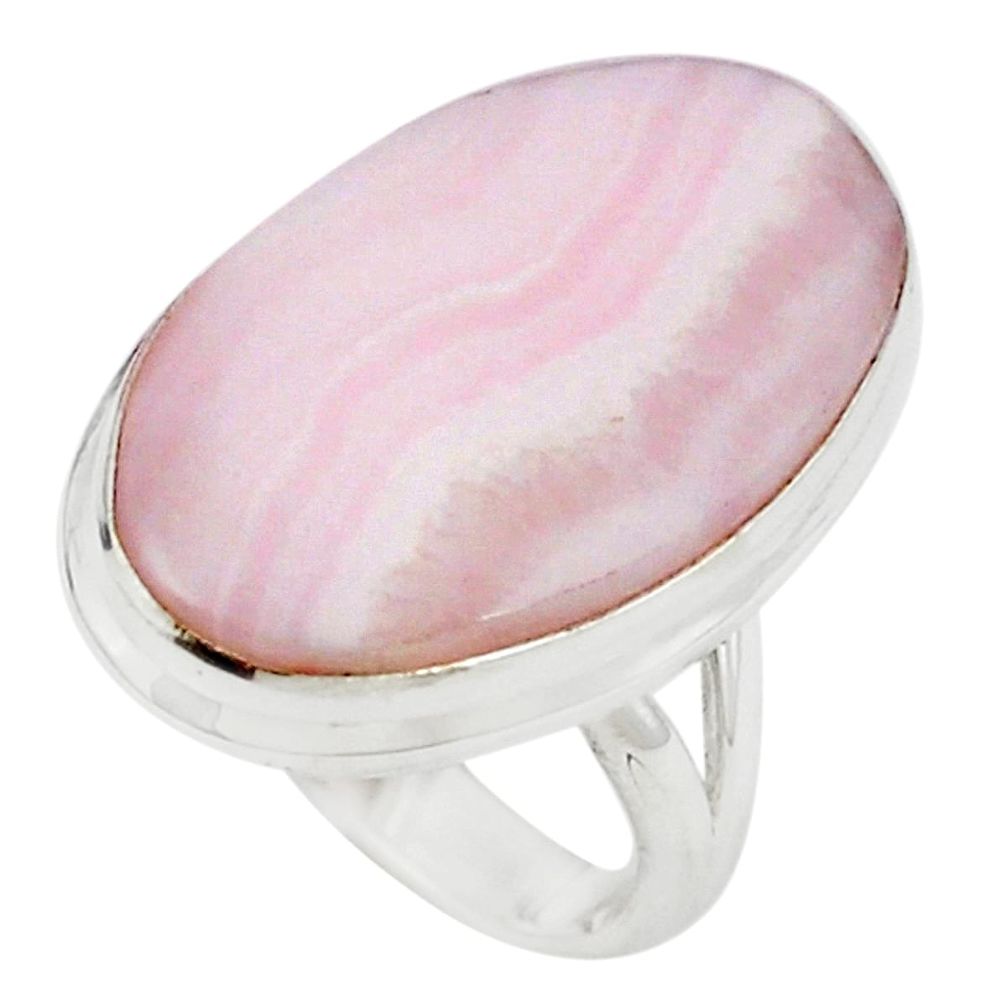 Natural pink lace agate oval 925 sterling silver ring jewelry size 6 m25278