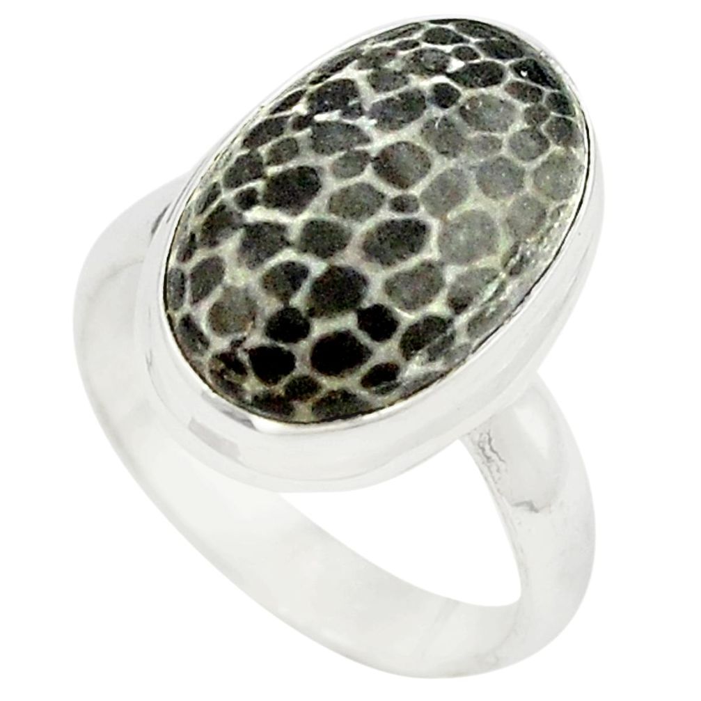 925 silver natural black stingray coral from alaska oval ring size 7 m26084