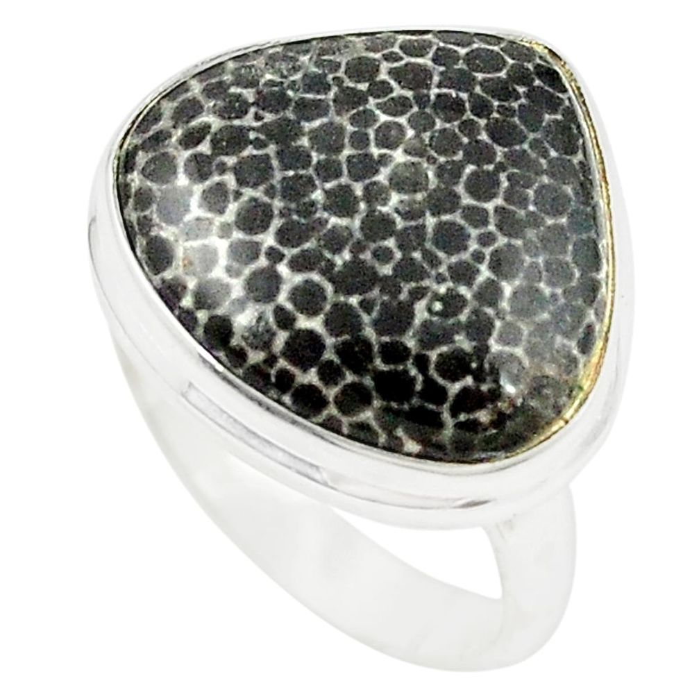 Natural black stingray coral from alaska 925 silver ring size 7.5 m26085