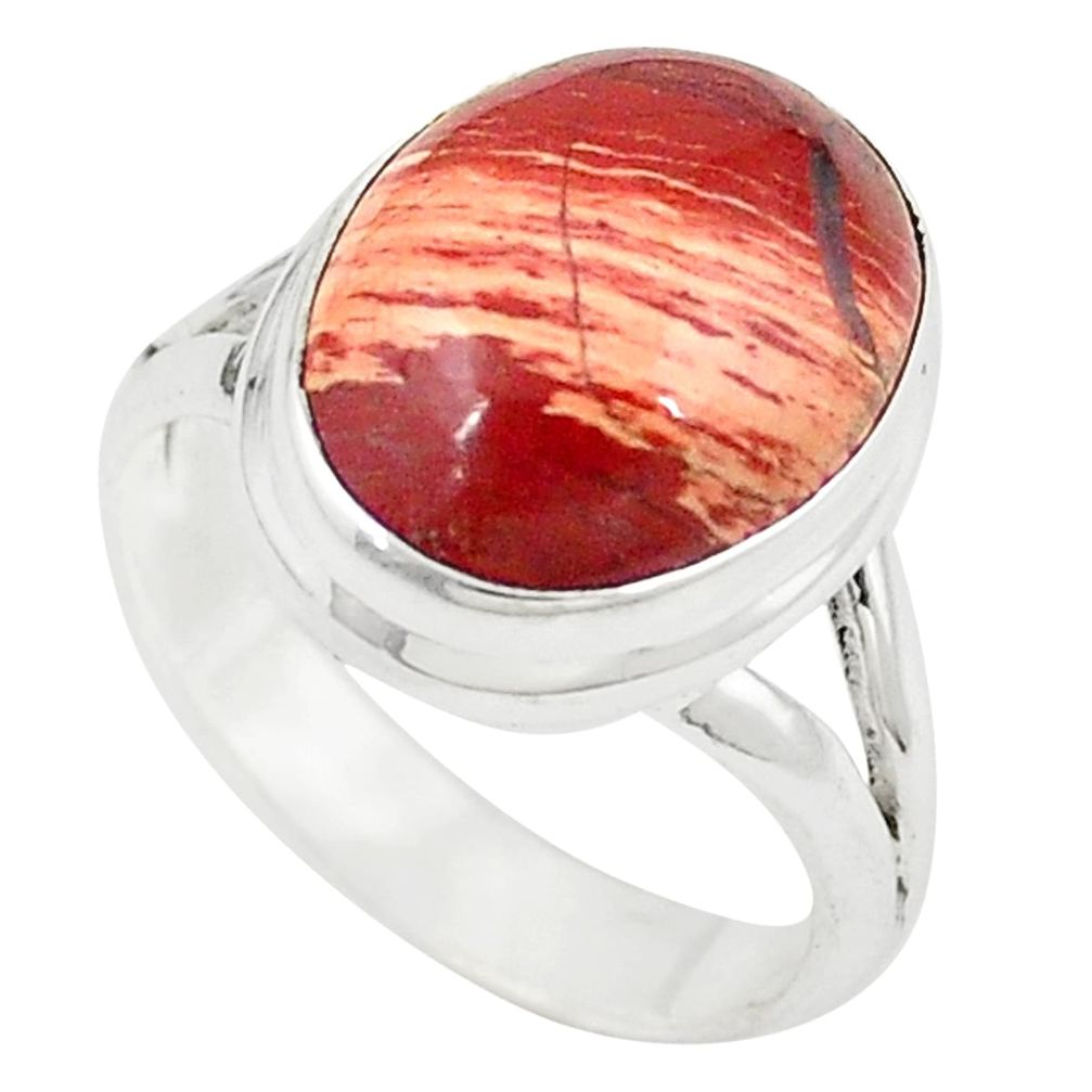 925 sterling silver natural red snakeskin jasper ring jewelry size 7.5 m26137