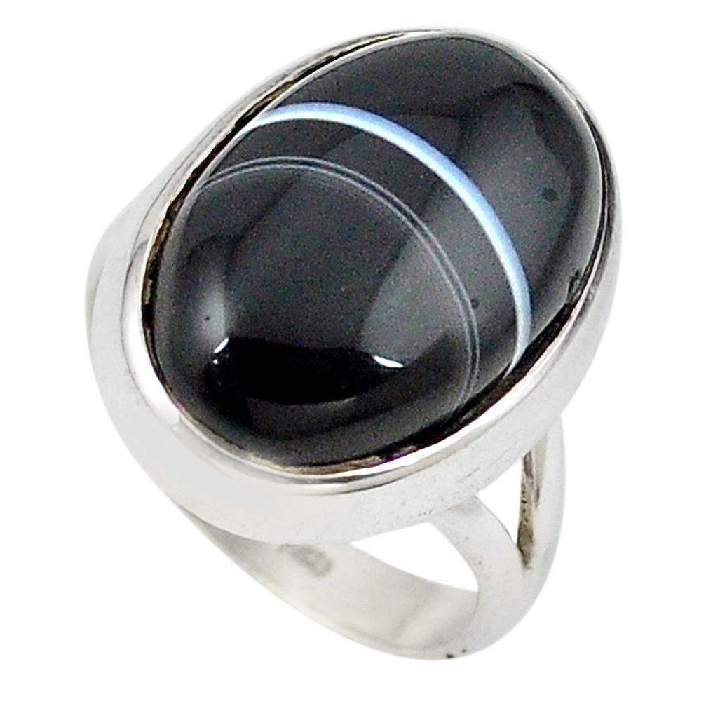 925 sterling silver natural black botswana agate oval ring size 6.5 m26340