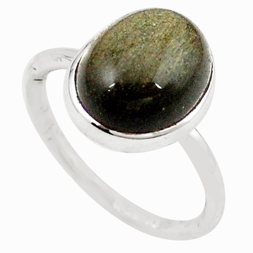 Natural golden sheen black obsidian 925 sterling silver ring size 6.5 m26395