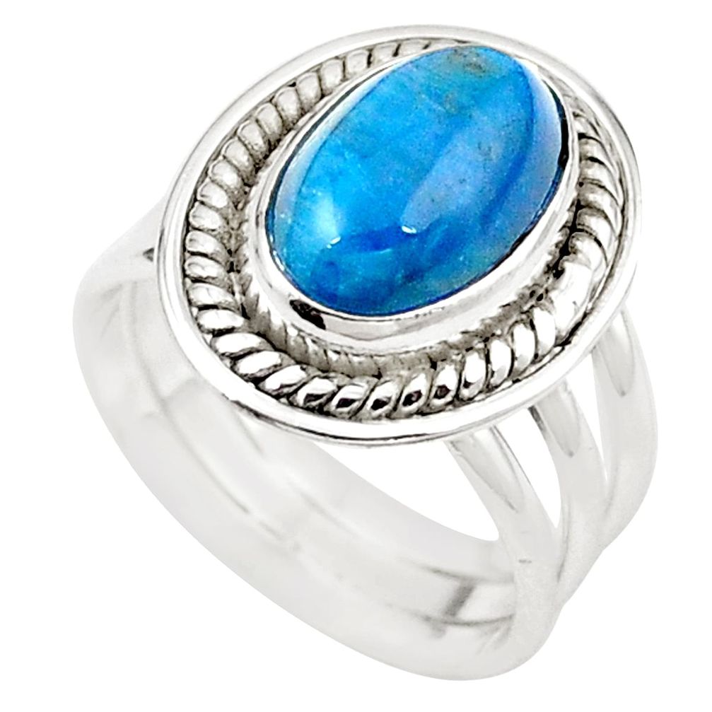 Natural blue apatite (madagascar) 925 sterling silver ring size 6 m26453