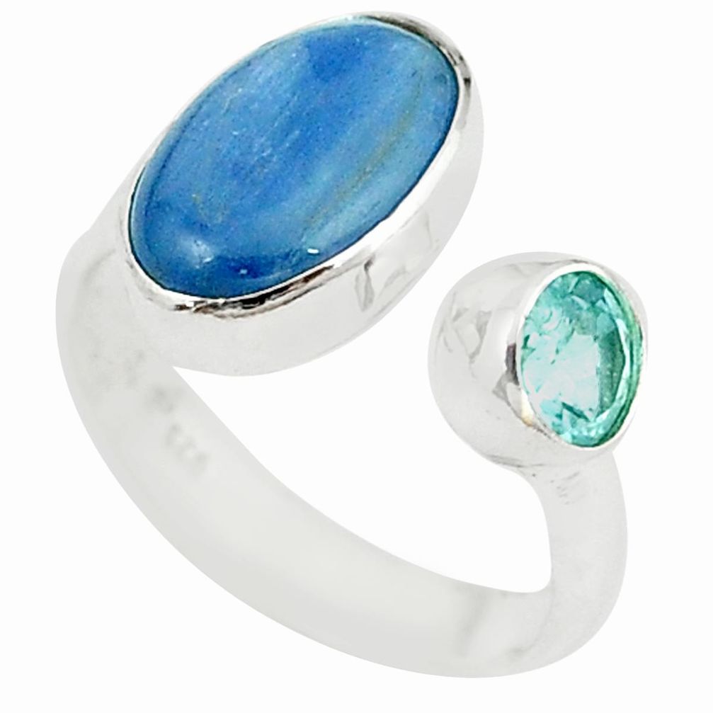 Natural blue kyanite topaz 925 silver adjustable ring size 5.5 m26497