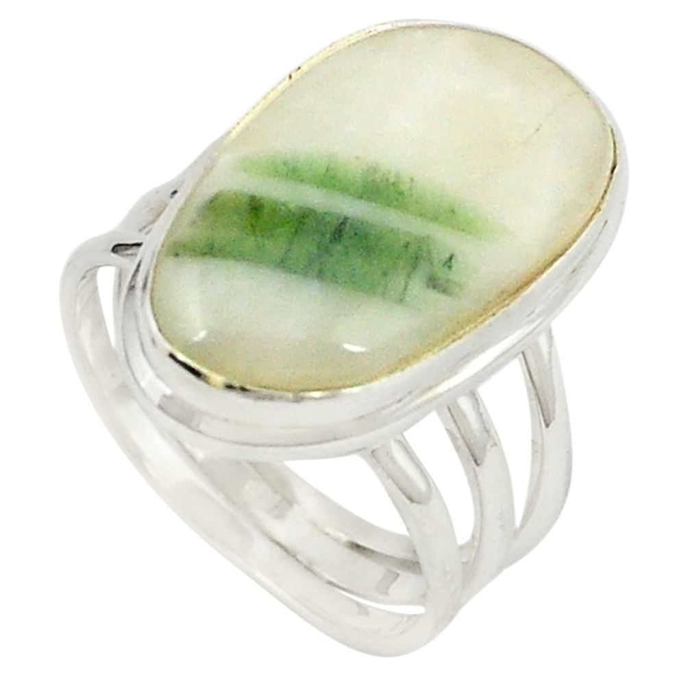Natural green tourmaline in quartz 925 silver ring jewelry size 7.5 m26628