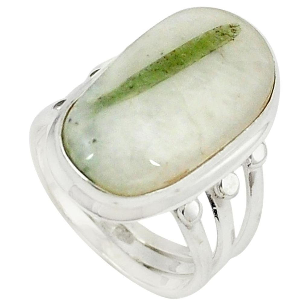 Natural green tourmaline in quartz 925 silver ring jewelry size 7 m26629