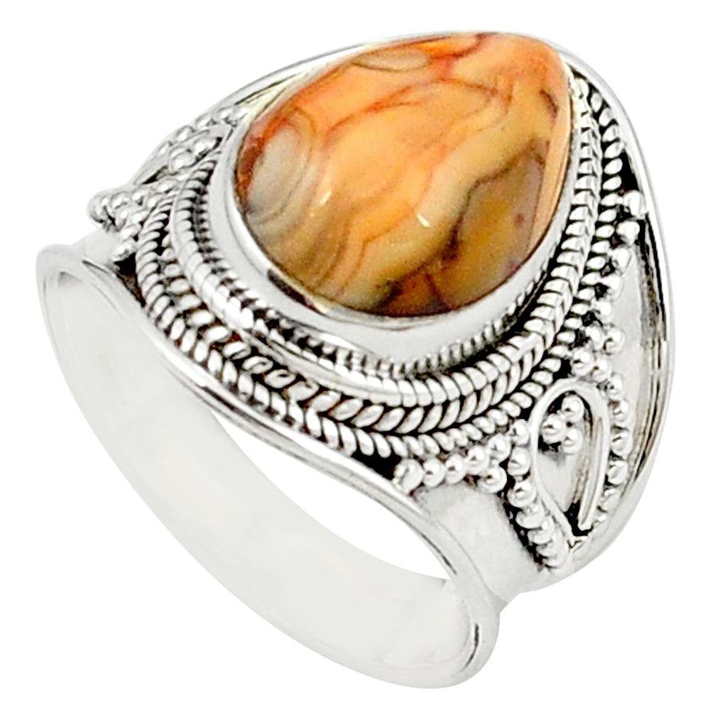 Natural multi color mexican laguna lace agate 925 silver ring size 7.5 m26668