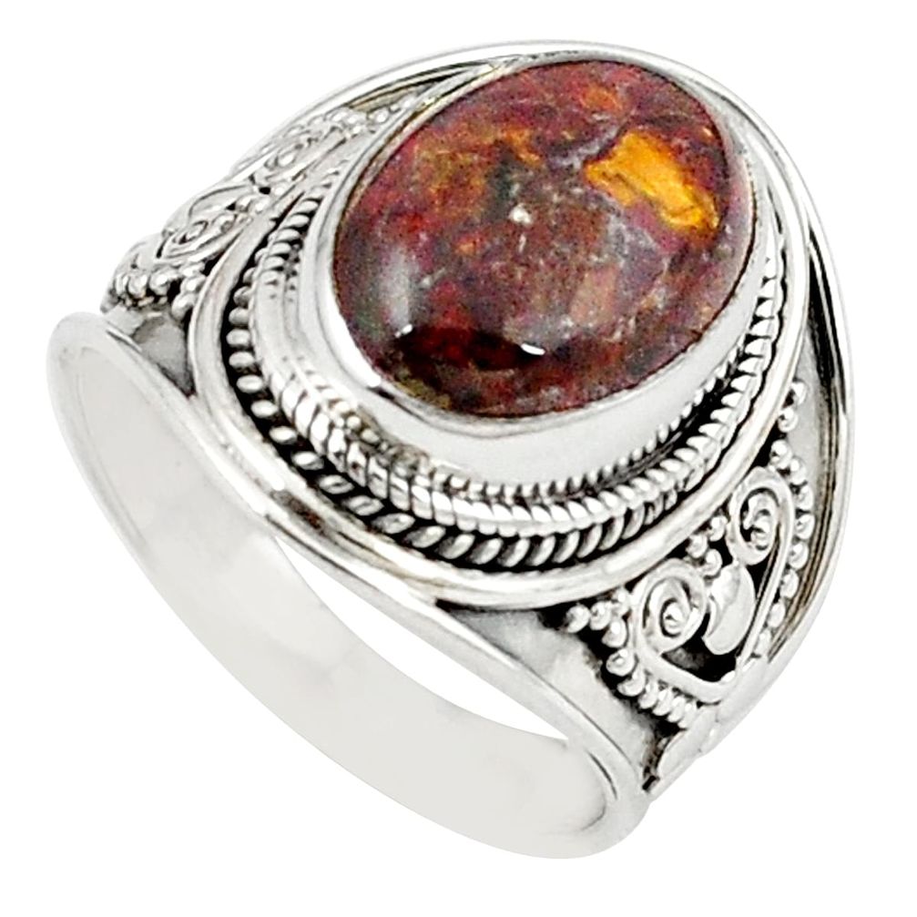 Natural brown pietersite (african) 925 sterling silver ring size 8 m26704