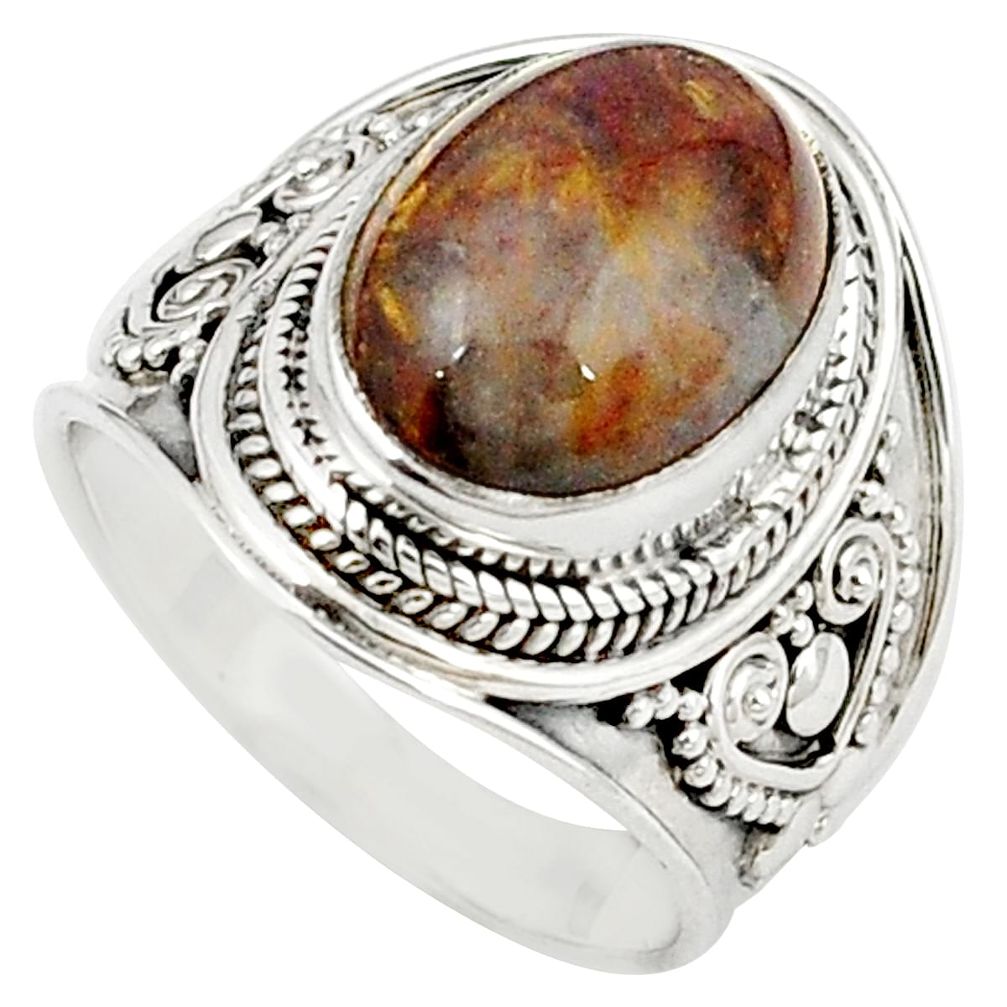 925 sterling silver natural brown pietersite (african) ring size 8 m26720