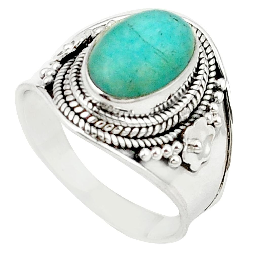 925 sterling silver natural green peruvian amazonite oval ring size 9 m26805