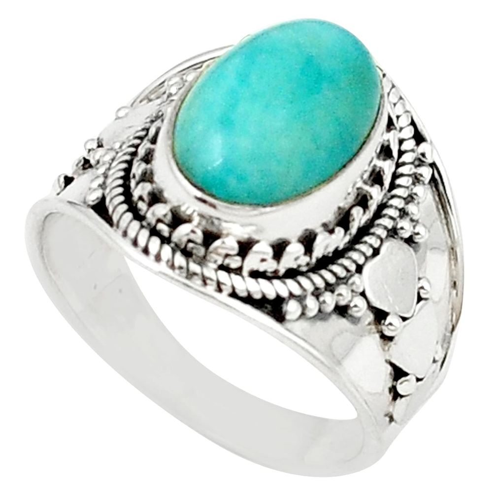 Natural green peruvian amazonite 925 silver ring jewelry size 7.5 m26808