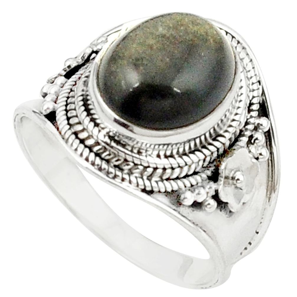 925 silver natural golden sheen black obsidian ring jewelry size 9 m26854