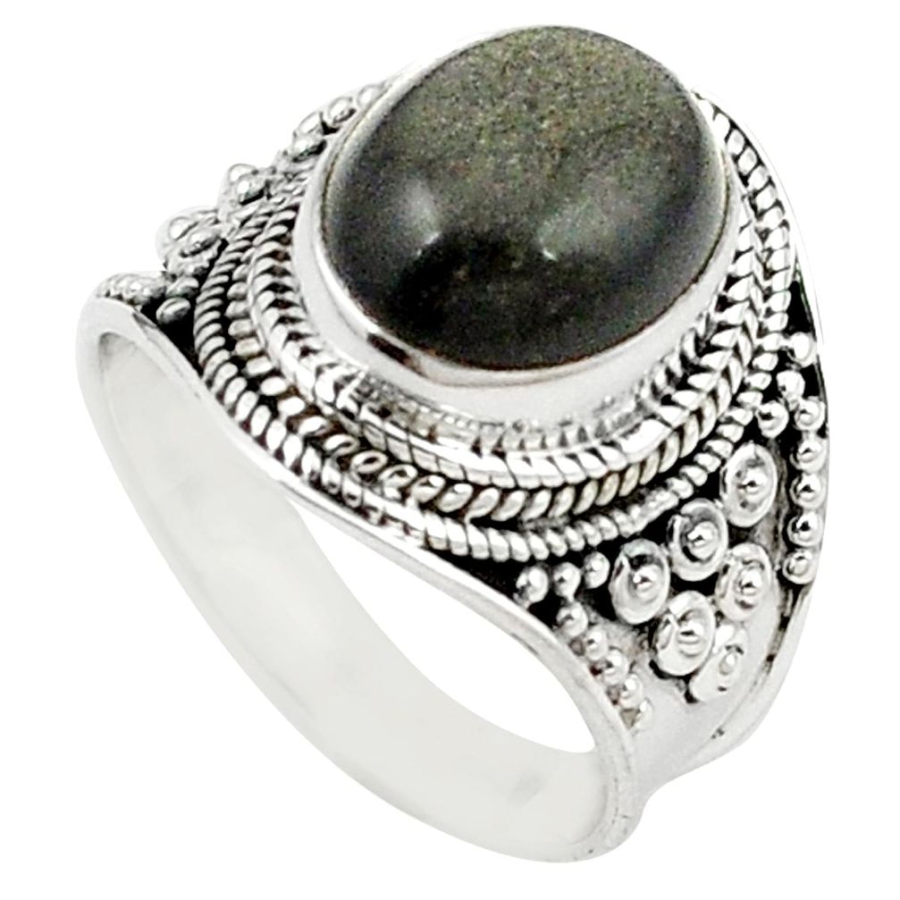 925 sterling silver natural golden sheen black obsidian ring size 8 m26859