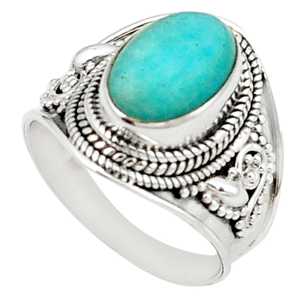 Natural green peruvian amazonite 925 sterling silver ring jewelry size 7 m26867