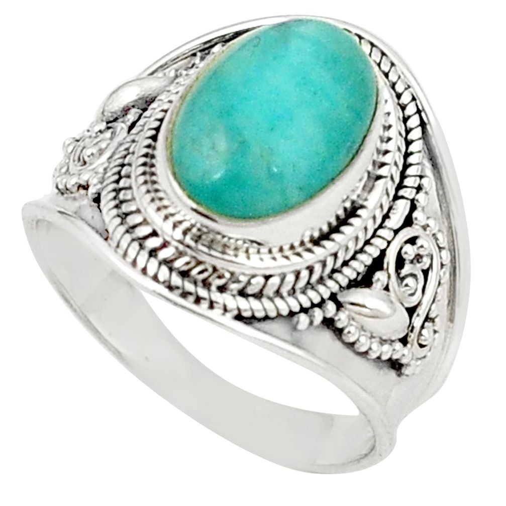 925 silver natural green peruvian amazonite ring jewelry size 7.5 m26874