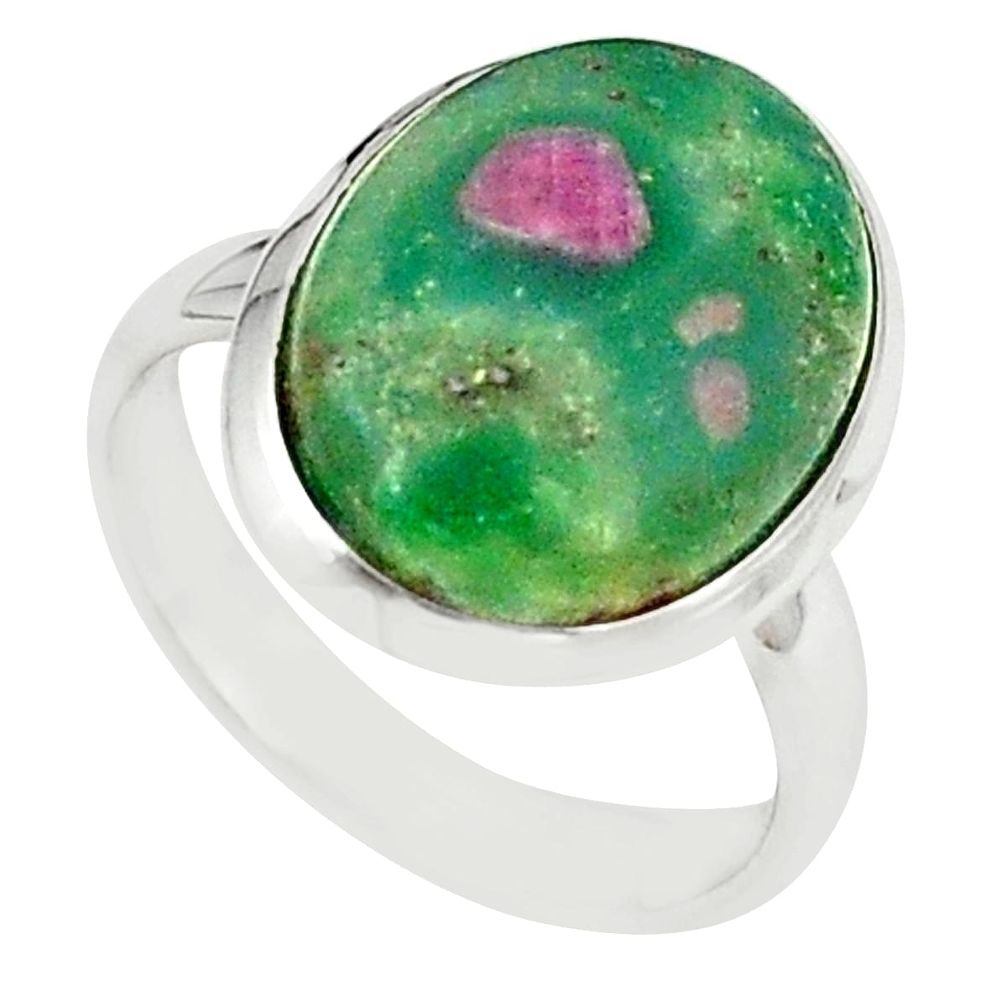 Natural pink ruby in fuchsite 925 sterling silver ring size 7 m26886