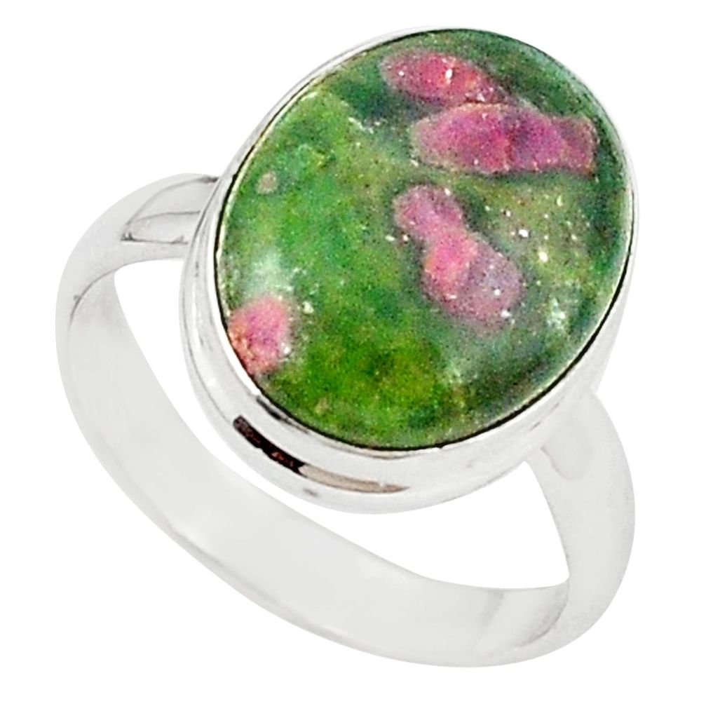 Natural pink ruby in fuchsite 925 sterling silver ring size 8 m26891