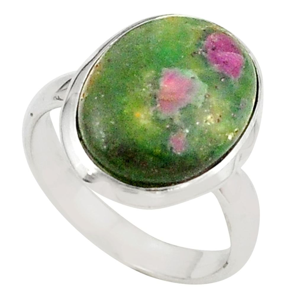 Natural pink ruby in fuchsite 925 sterling silver ring size 7.5 m26894