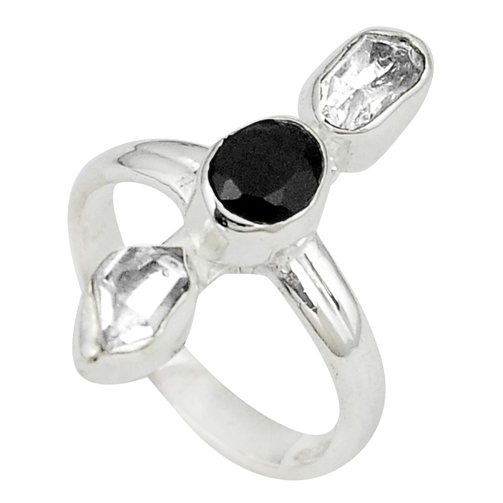 925 silver natural white herkimer diamond onyx ring jewelry size 7 m27025