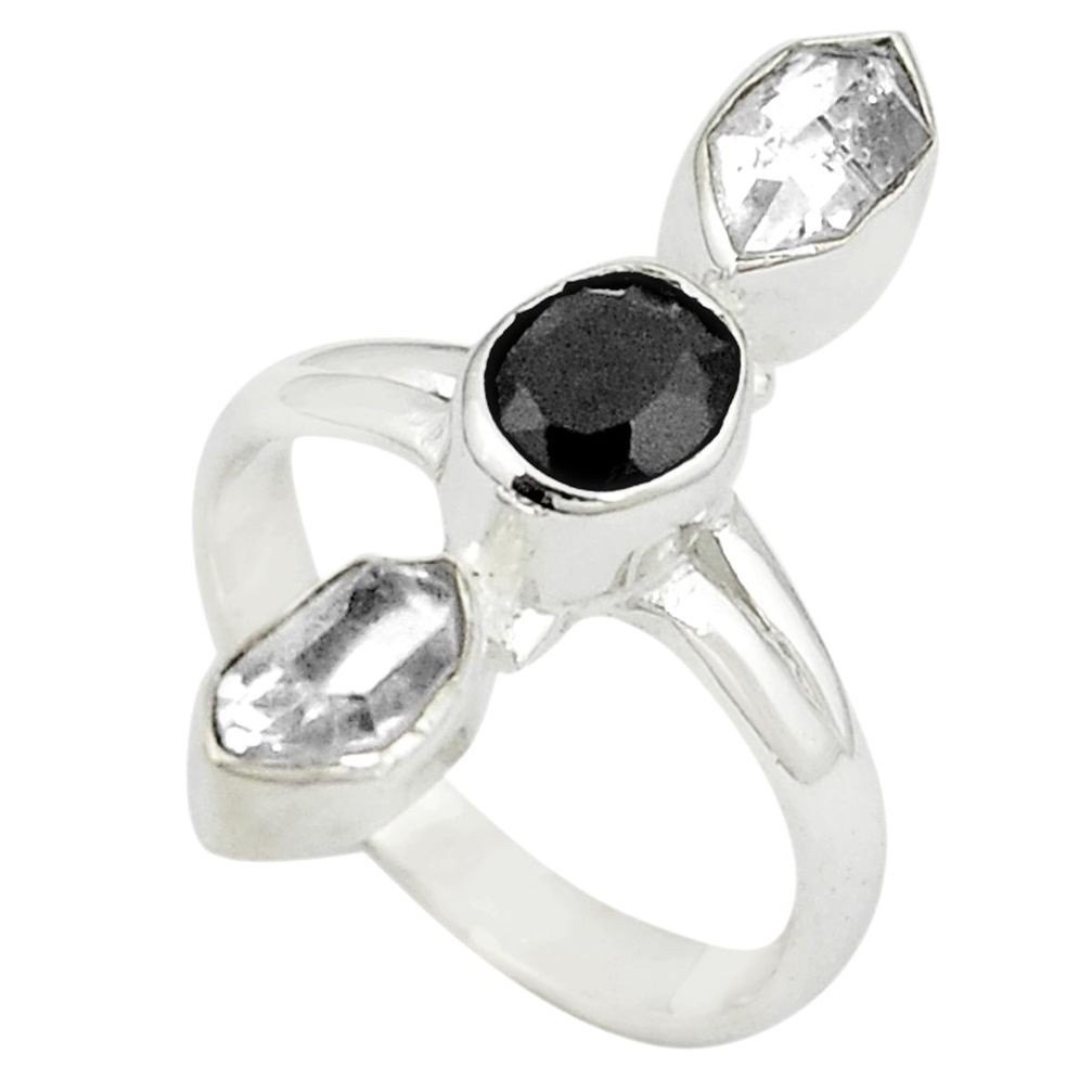 Natural white herkimer diamond onyx 925 silver ring jewelry size 6.5 m27034