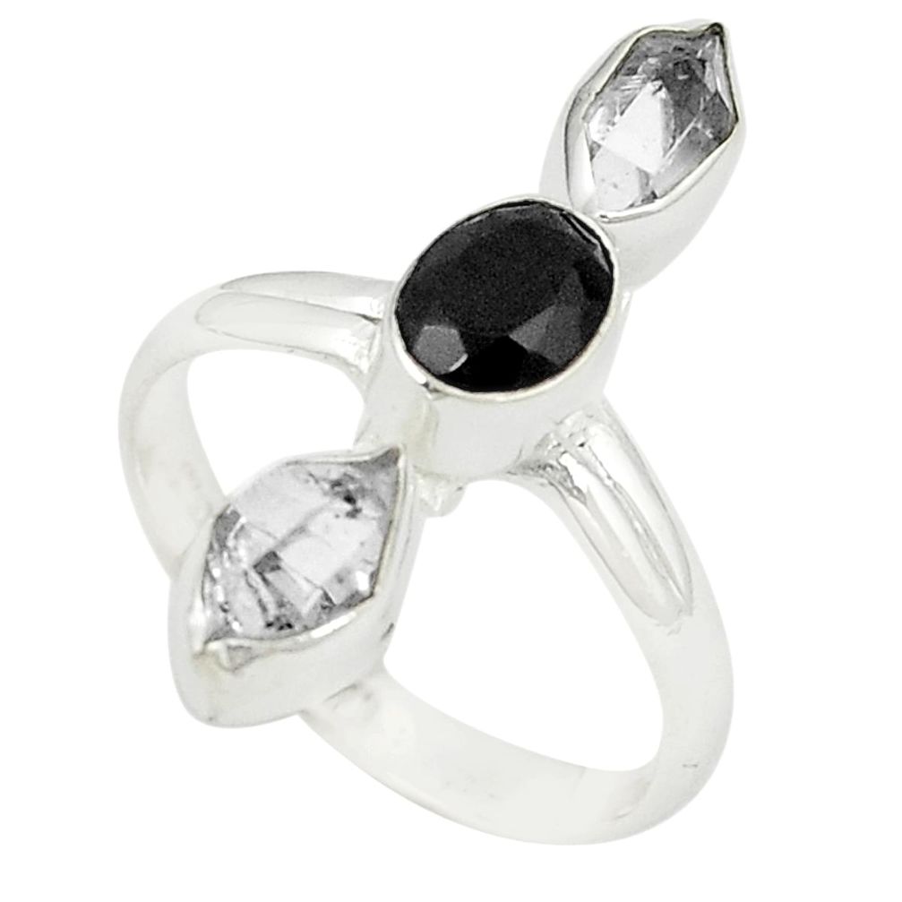 Natural white herkimer diamond fancy onyx 925 silver ring size 8 m27036