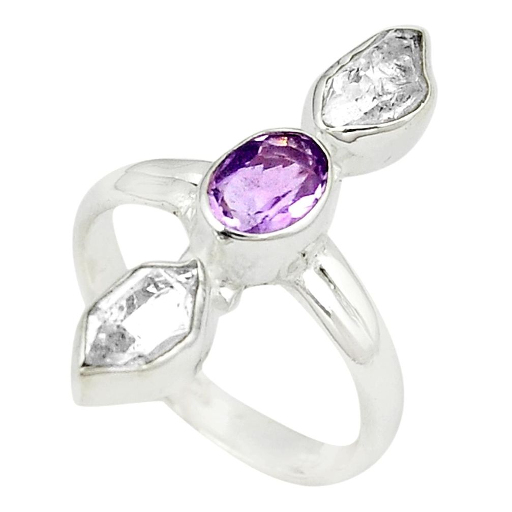 Natural white herkimer diamond amethyst 925 silver ring size 7 m27038