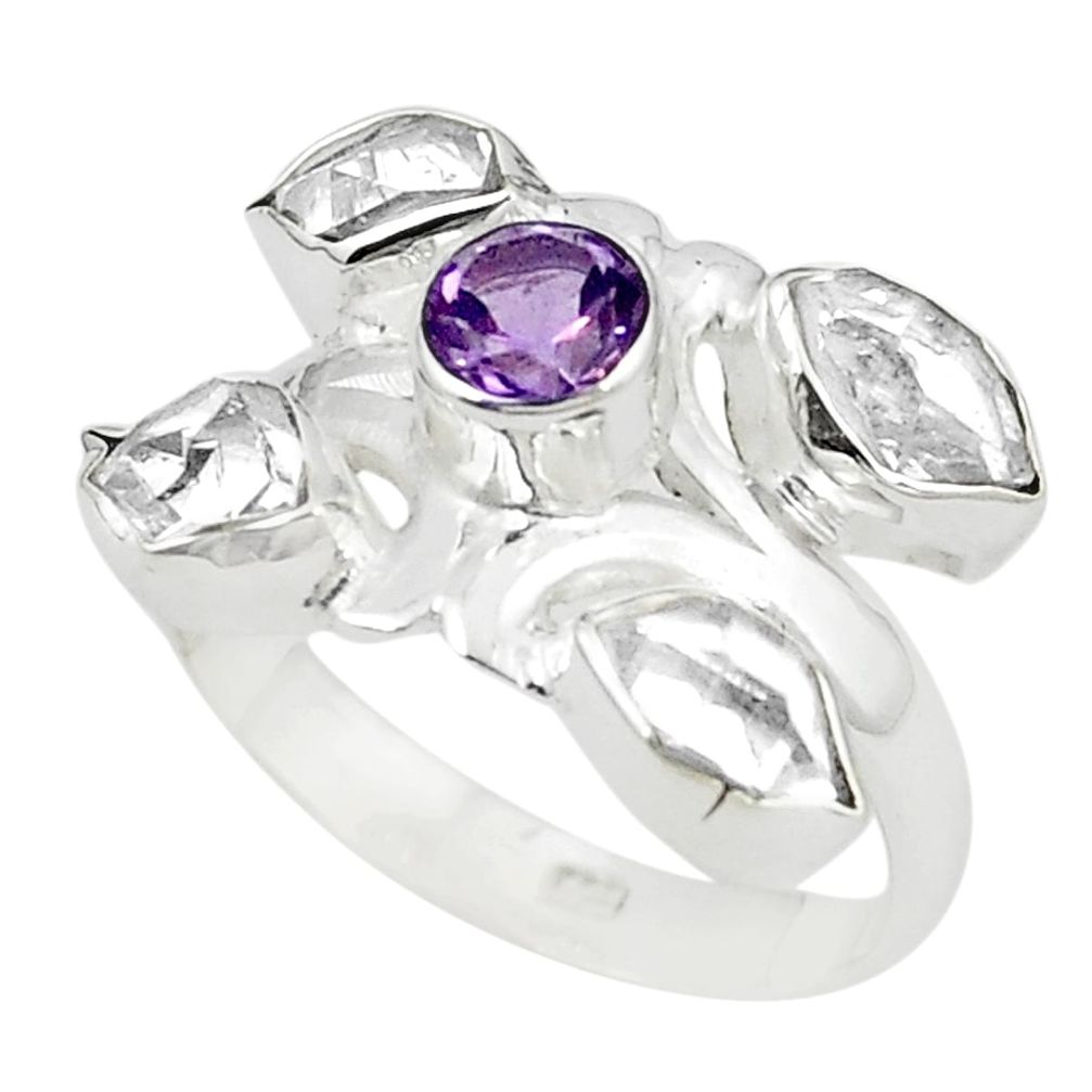 Natural white herkimer diamond amethyst 925 silver ring size 8 m27061