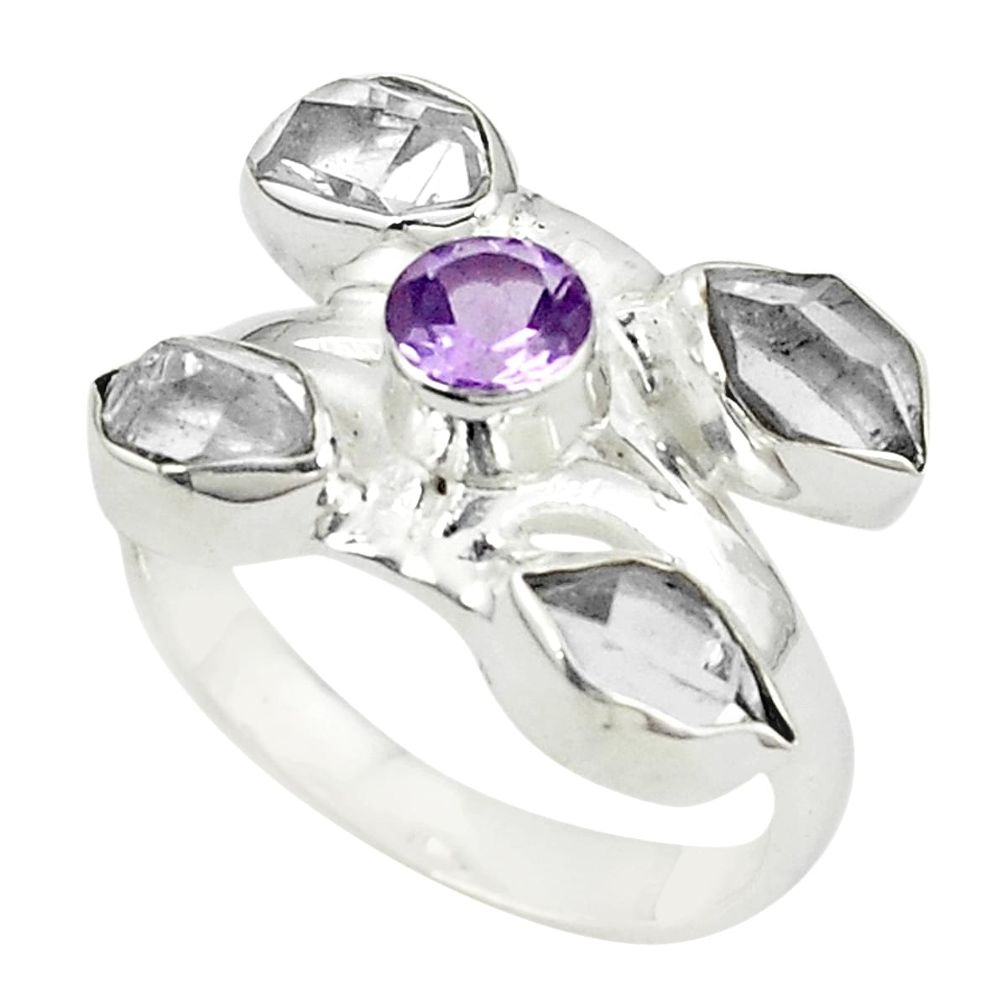 Natural white herkimer diamond amethyst 925 silver ring size 8.5 m27066
