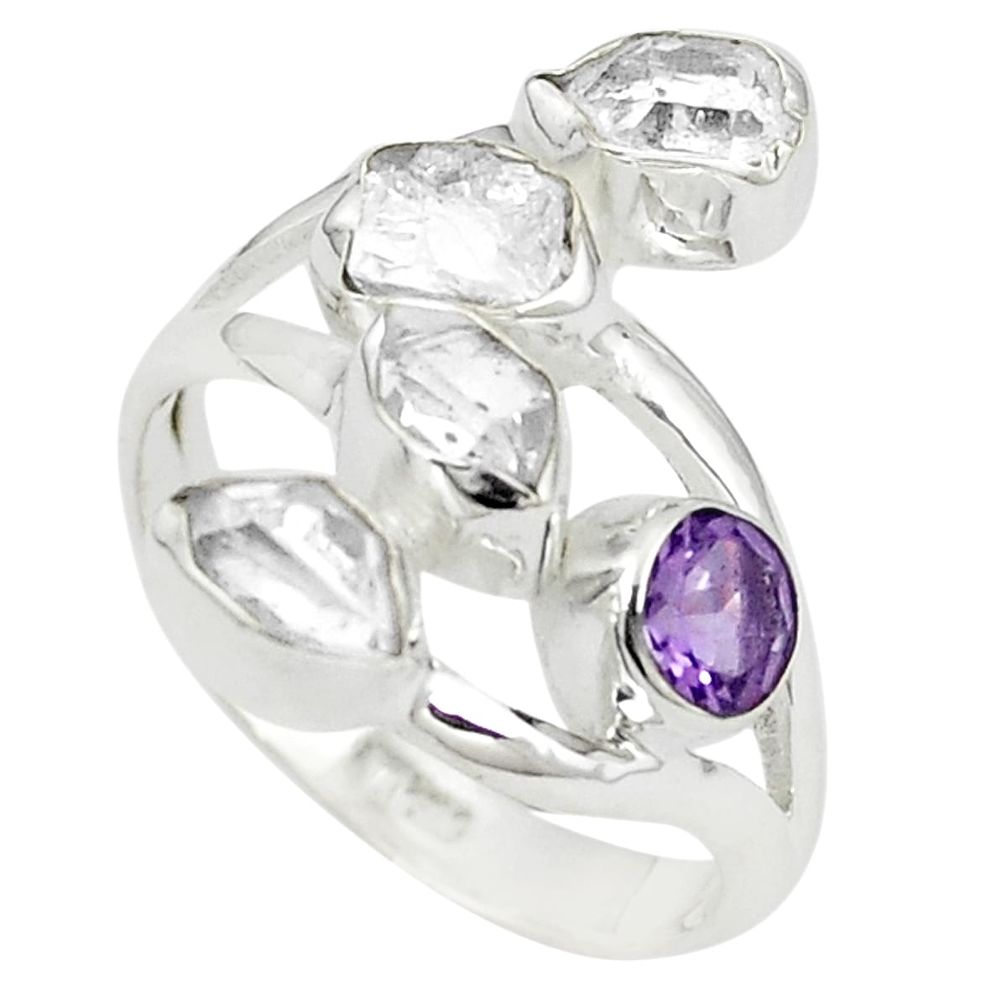 Natural white herkimer diamond amethyst 925 silver ring size 8 m27073