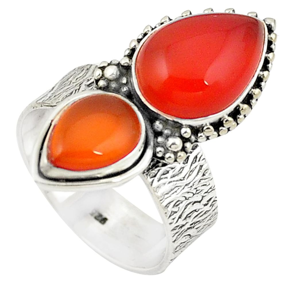 Natural orange cornelian (carnelian) 925 silver ring jewelry size 8 m28243