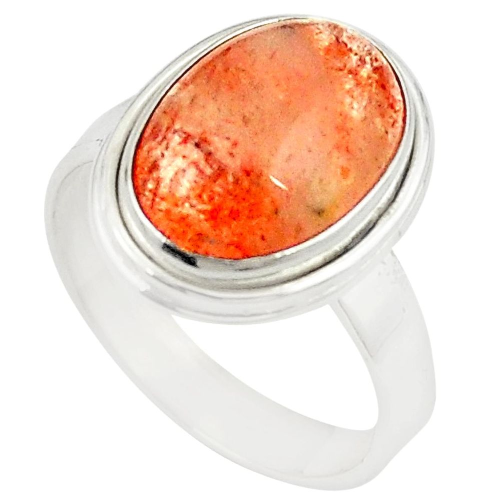 Natural orange sunstone (hematite feldspar) 925 silver ring size 7.5 m28521