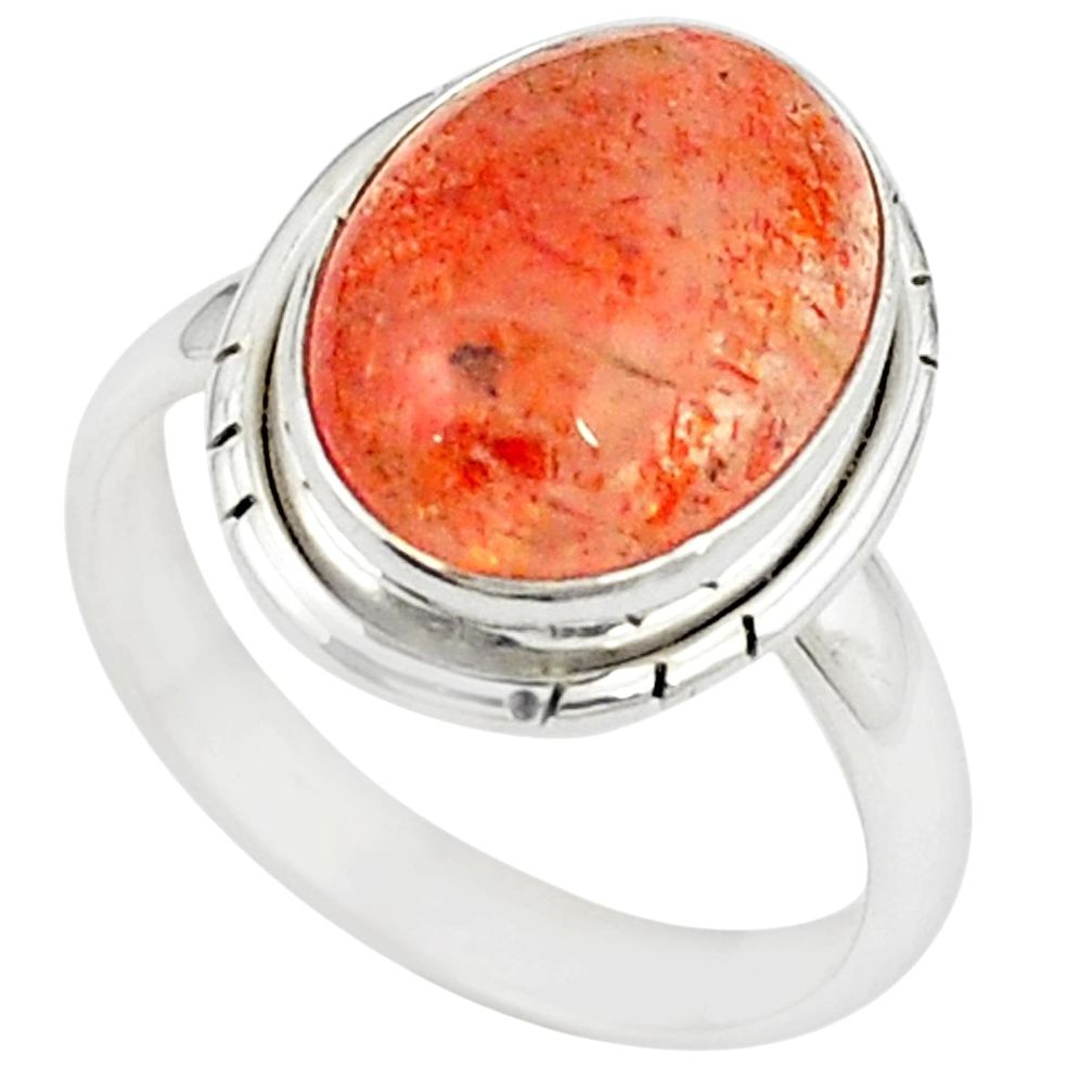 Natural orange sunstone (hematite feldspar) 925 silver ring size 7 m28535