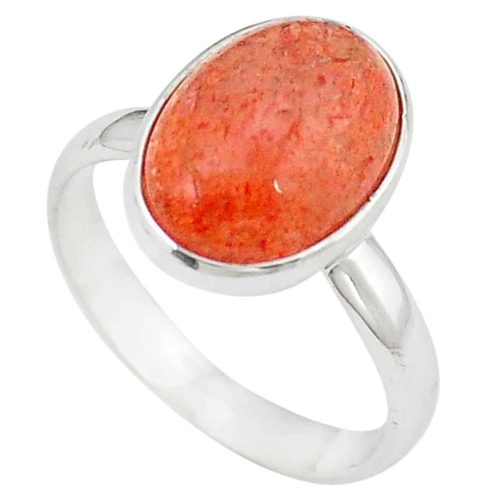 925 silver natural orange sunstone (hematite feldspar) oval ring size 8.5 m28537
