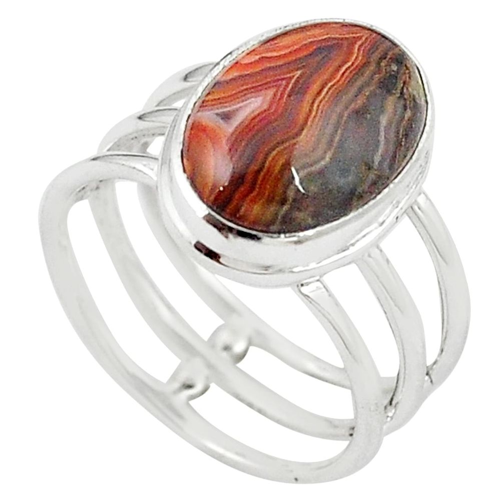 Natural mexican laguna lace agate 925 silver ring size 7.5 m28541